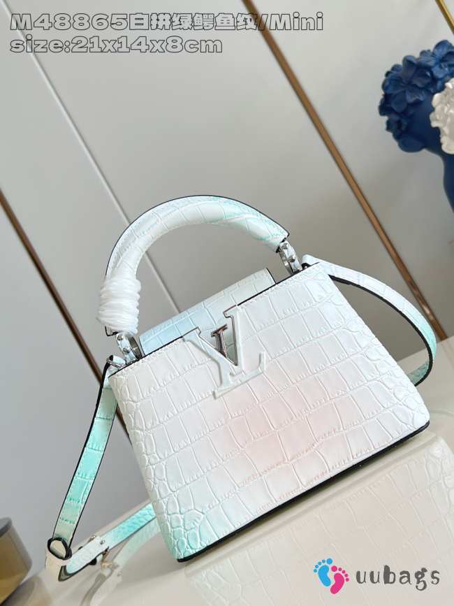 Uubags Louis Vuitton M48865 Capucines Mini Bag In White/ Mint Green Crocodilien Mat 21x14x8cm - 1