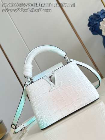 Uubags Louis Vuitton M48865 Capucines Mini Bag In White/ Mint Green Crocodilien Mat 21x14x8cm