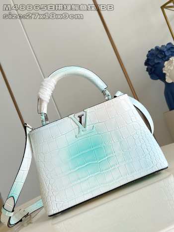 Uubags Louis Vuitton M48865 Capucines BB Bag In White/ Mint Green Crocodilien Mat 27x18x9cm