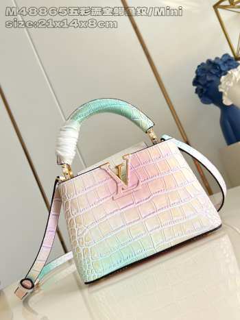 Uubags Louis Vuitton M48865 Capucines Mini Bag In Pink/ Mint Green Crocodilien Mat 21x14x8cm