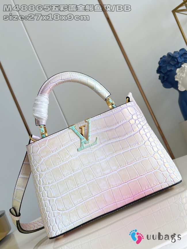 Uubags Louis Vuitton M48865 Capucines BB Bag In Pink/ Mint Green Crocodilien Mat 27x18x9cm - 1