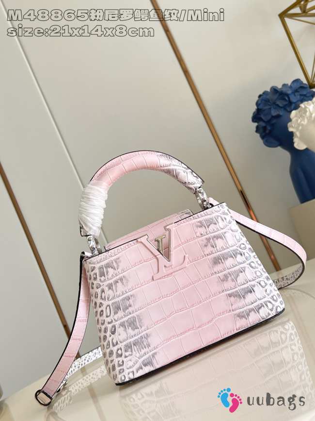 Uubags Louis Vuitton M48865 Capucines Mini Crocodilian Mat Pink Bag 21x14x8cm - 1