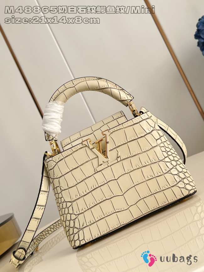 Uubags Louis Vuitton N92173 Capucines Mini Bag Beige Crocodile Leather Bag 21x14x8cm - 1