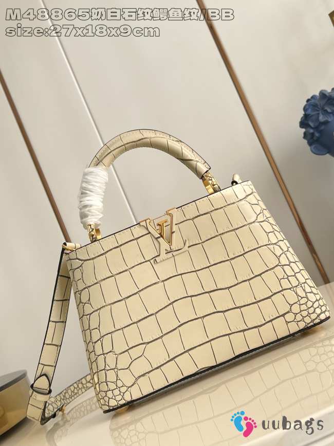 Uubags Louis Vuitton N92173 Capucines BB Bag Beige Crocodile Leather Bag 27x18x9cm - 1