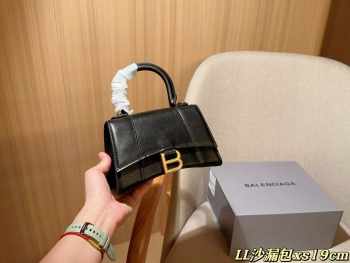 Uubags Balenciaga Hourglass Mini Bag In Black Calfskin Leather 19x12x6.5cm