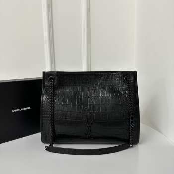 Uubags YSL Niki Shopping Tote in Black Crocodile-Embossed Leather 33x27x11.5cm   