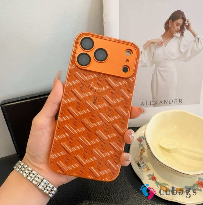 Uubags Luxury Goyard-Style Shockproof iPhone Case In Orange - 1