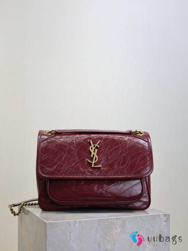 Uubags YSL Niki Medium Bag In Burgundy Vintage Leather 28x20x8cm - 1