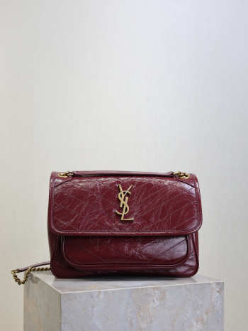 Uubags YSL Niki Medium Bag In Burgundy Vintage Leather 28x20x8cm
