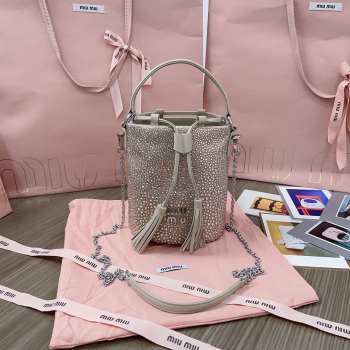 Uubags Miu Miu Crystal-Embellished Bucket Bag In Pearl Gray 17x15x10cm