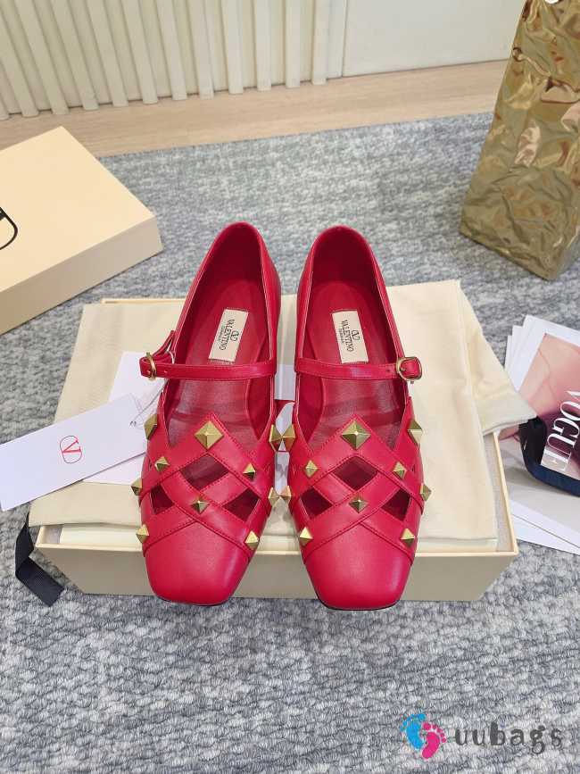 Uubags Valentino Studdy Mary Jane Ballet Shoes In Red  - 1