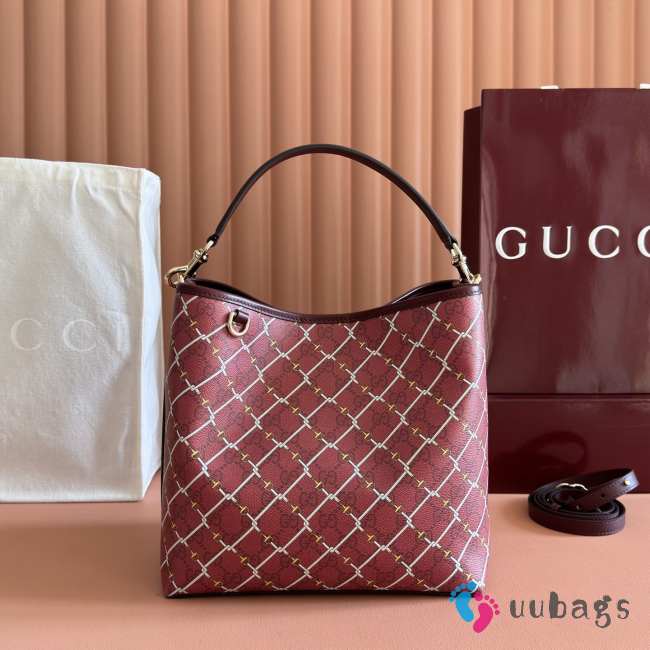 Uubags Gucci GG Emblem medium bucket bag in red and pink GG fabric 25x25x15cm - 1