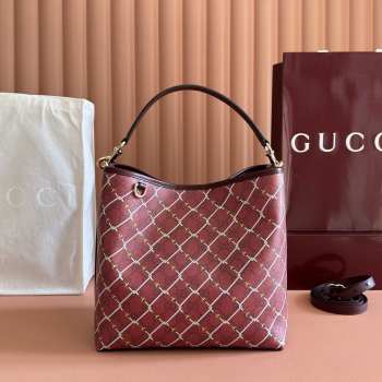 Uubags Gucci GG Emblem medium bucket bag in red and pink GG fabric 25x25x15cm