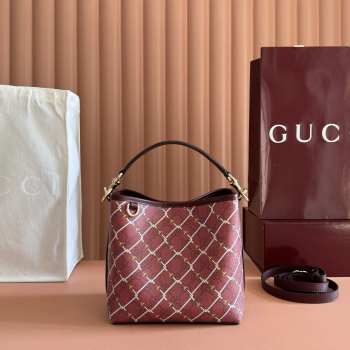 Uubags Gucci GG Emblem small bucket bag in red and pink GG fabric 19x18x11cm