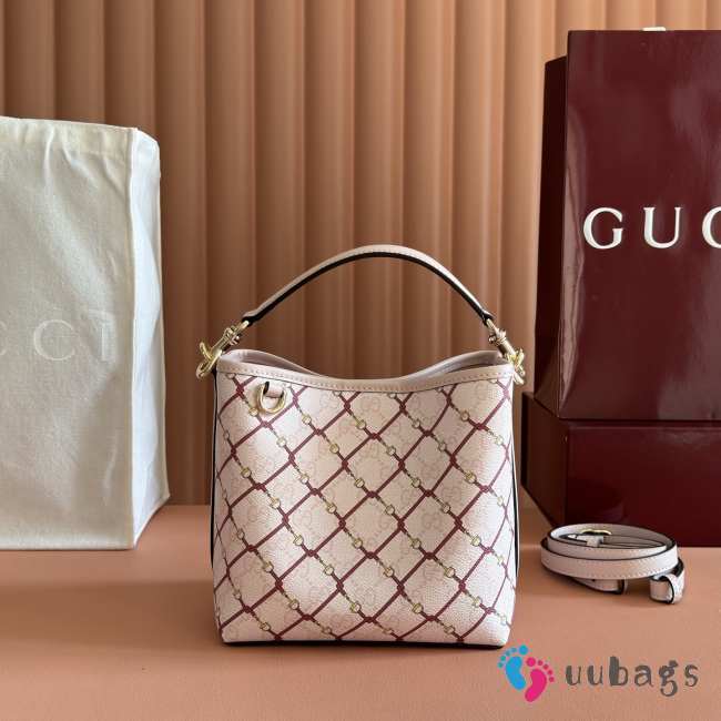 Uubags Gucci GG Emblem small bucket bag in pink and red GG fabric 19x18x11cm - 1