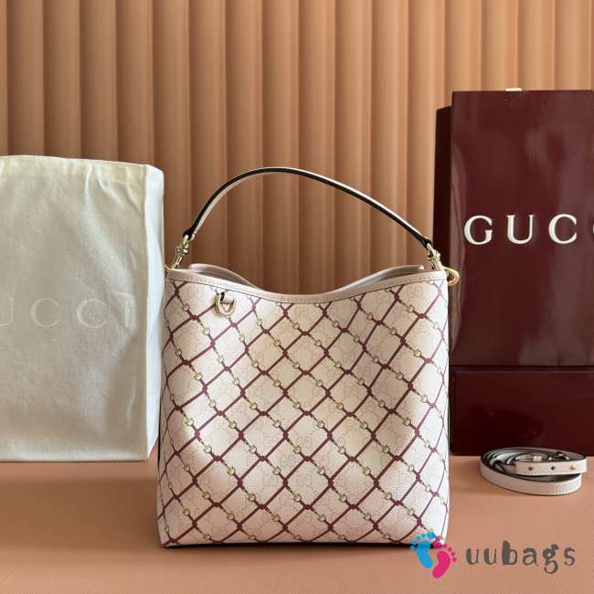 Uubags Gucci GG Emblem medium bucket bag in pink and red GG fabric 25x25x15cm - 1