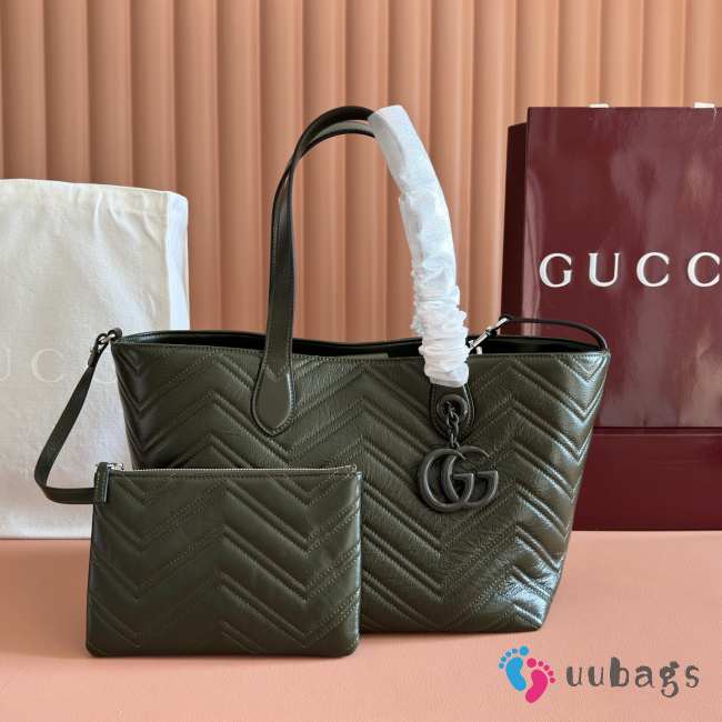 Uubags Gucci GG Marmont medium forest green soft lightweight matelassé chevron nappa leather tote bag 30x23x18cm - 1