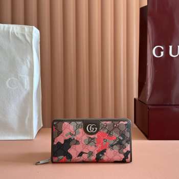 Uubags Gucci GG zip-around wallet pink and red GG fabric 19x10.5x2.5cm