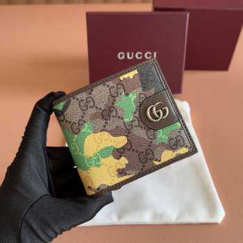 Uubags Gucci GG bi-fold wallet green and yellow GG fabric 11x9cm