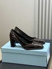 Uubags Prada Square-Toe Patent Leather Pumps In Dark Brown - 4
