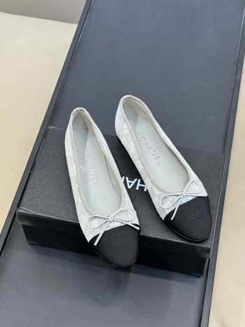 Uubags Chanel G02819 ballet flats white/black sequins & grosgrain