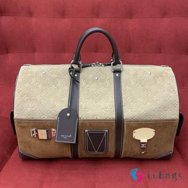 Uubags Louis Vuitton M26127 Keepall Bandoulière 50 Monogram Tan Suede Leather 50x29x23cm - 1