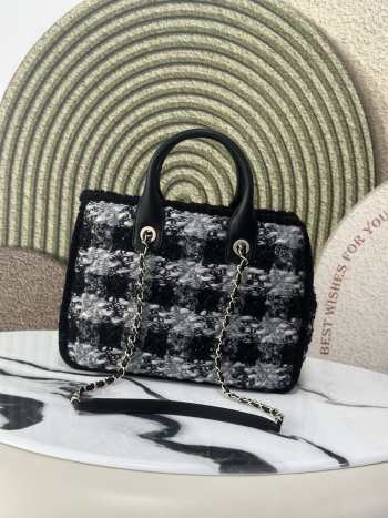 Uubags Chanel Large Shopping Bag Tweed, Shearling Lambskin & Gold-Tone Metal In Black & Gray 27.5x39.5x16cm