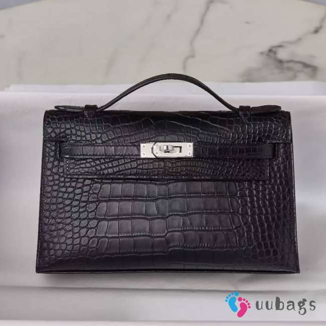 Uubags Hermes Black Kelly Crocodile Leather 22cm (L) - 1