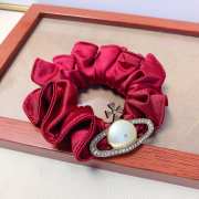 Uubags Vivienne Westwood Red Satin Scrunchie with Saturn Pearl Charm - 1