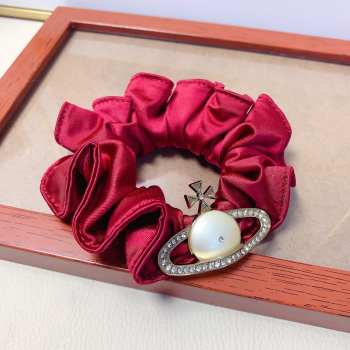 Uubags Vivienne Westwood Red Satin Scrunchie with Saturn Pearl Charm