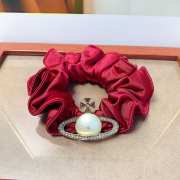 Uubags Vivienne Westwood Red Satin Scrunchie with Saturn Pearl Charm - 2