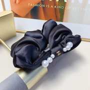 Uubags Chanel Black Satin Scrunchie with Pearl Accents - 3