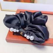 Uubags Chanel Black Satin Scrunchie with Pearl Accents - 2
