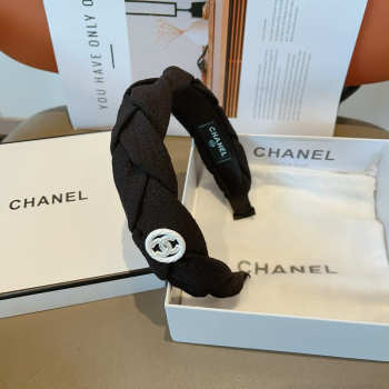 Uubags Chanel Braided Fabric Headband with Button Detail Black