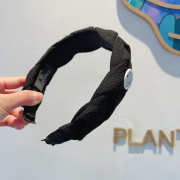 Uubags Chanel Braided Fabric Headband with Button Detail Black - 6