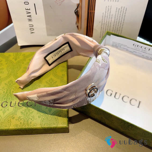 Uubags Gucci silk headband with GG logo in pink - 1