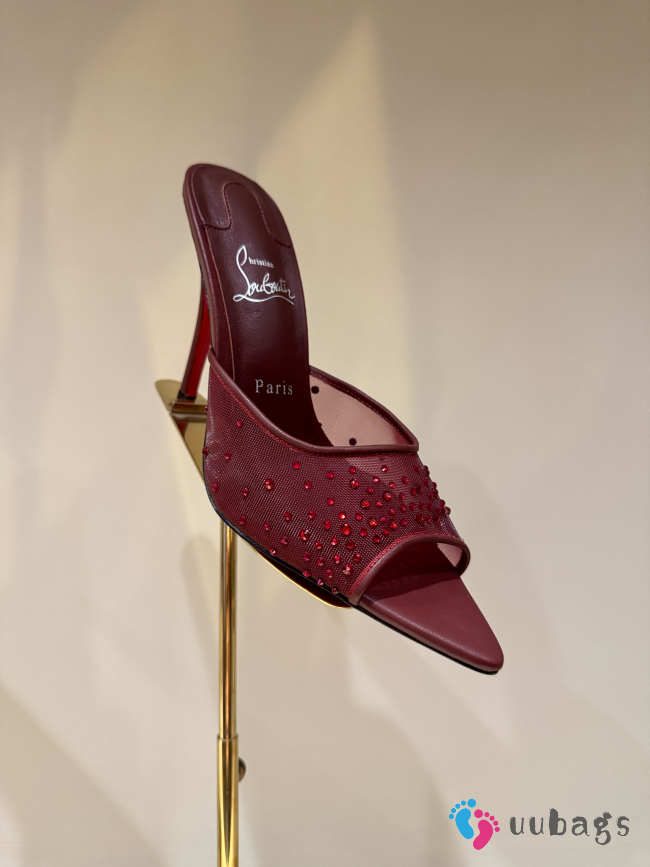 Uubags Christian Louboutin Just Nothing Strass Mule In Burgundy 10cm - 1