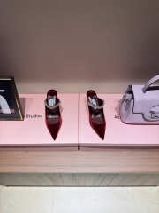 Uubags Jimmy Choo Bing 100 Ruby Red Velvet Mules with Crystal Embellishment 6.5cm - 4