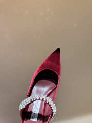 Uubags Jimmy Choo Bing 100 Ruby Red Velvet Mules with Crystal Embellishment 6.5cm - 5