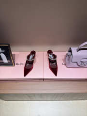 Uubags Jimmy Choo Bing 100 Ruby Red Velvet Mules with Crystal Embellishment 6.5cm - 2