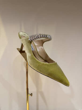 Uubags Jimmy Choo Bing 100 Lime Green Velvet Mules with Crystal Embellishment 6.5cm