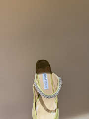 Uubags Jimmy Choo Bing 100 Lime Green Velvet Mules with Crystal Embellishment 6.5cm - 5
