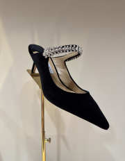Uubags Jimmy Choo Bing 100 Black Velvet Mules with Crystal Embellishment 6.5cm - 1