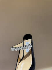 Uubags Jimmy Choo Bing 100 Black Velvet Mules with Crystal Embellishment 6.5cm - 5