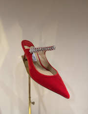 Uubags Jimmy Choo Bing 100 Red Velvet Mules with Crystal Embellishment 6.5cm - 1