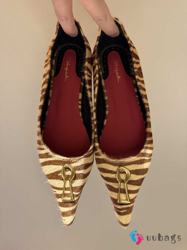 Uubags Schiaparelli Keyhole Zebra-Print Calfskin Flats  - 1