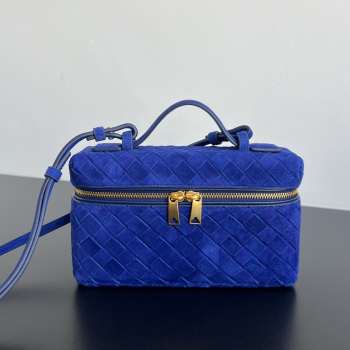 Uubags Bottega Veneta Bang Bang Vanity Case In Blue Royal Intrecciato Suede 22x12.5x5cm