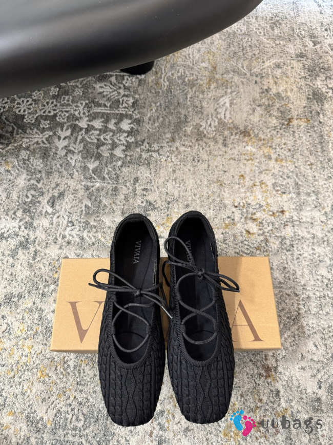 Uubags Vivaia 3 Laces Included Square-Toe Lace-Up Mary Janes Black Knit - 1