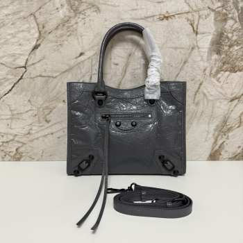 Uubags Balenciaga Le City Tote Bag Mini In Volcanic Rock Arena Lambskin, Brass Hardware 26x21x8cm