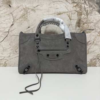 Uubags Balenciaga Le City bag medium in storm grey suede calfskin, brass hardware 38x26x24cm
